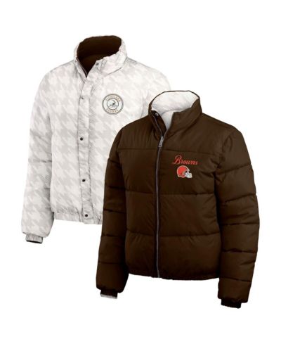 Женская стеганая куртка WEAR by Erin Andrews Cleveland Browns Reversible Cropped Full-Zip, коричневый/белый