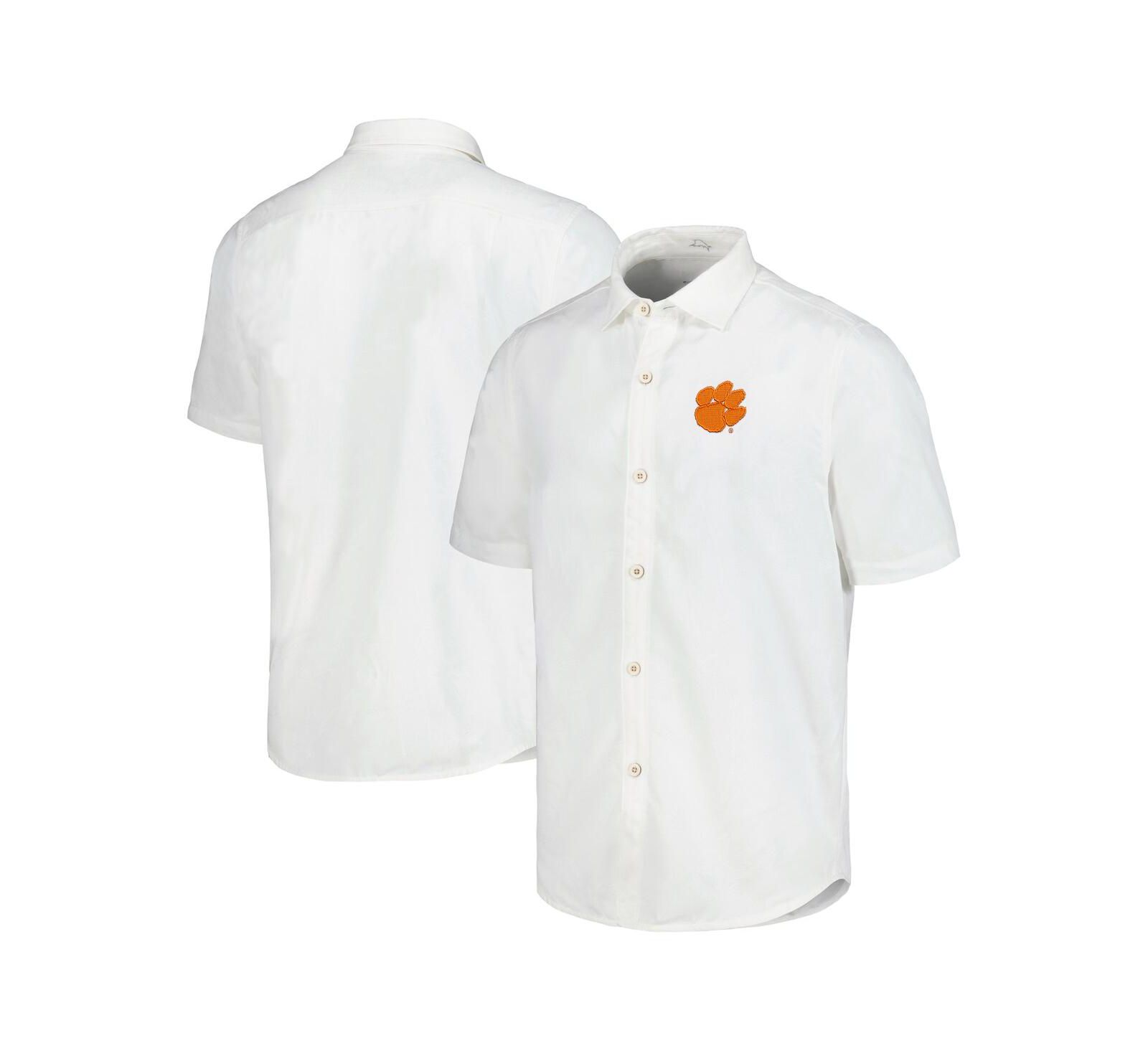 Мужская рубашка Tommy Bahama White Clemson Tigers Coconut Point Palm Vista IslandZone Camp Button-Up