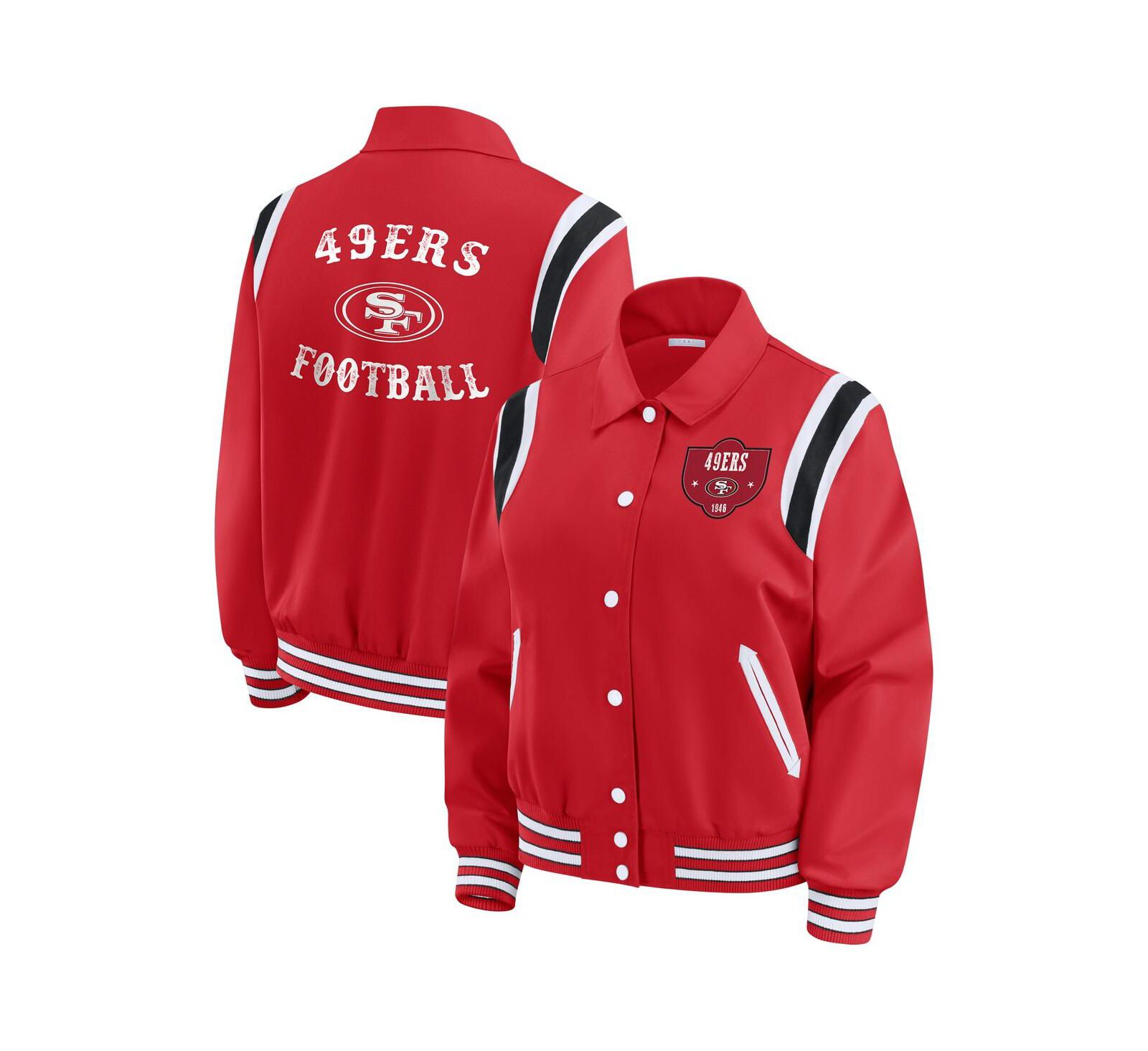 Женская куртка WEAR by Erin Andrews Scarlet San Francisco 49ers Varsity Lightweight Full-Snap