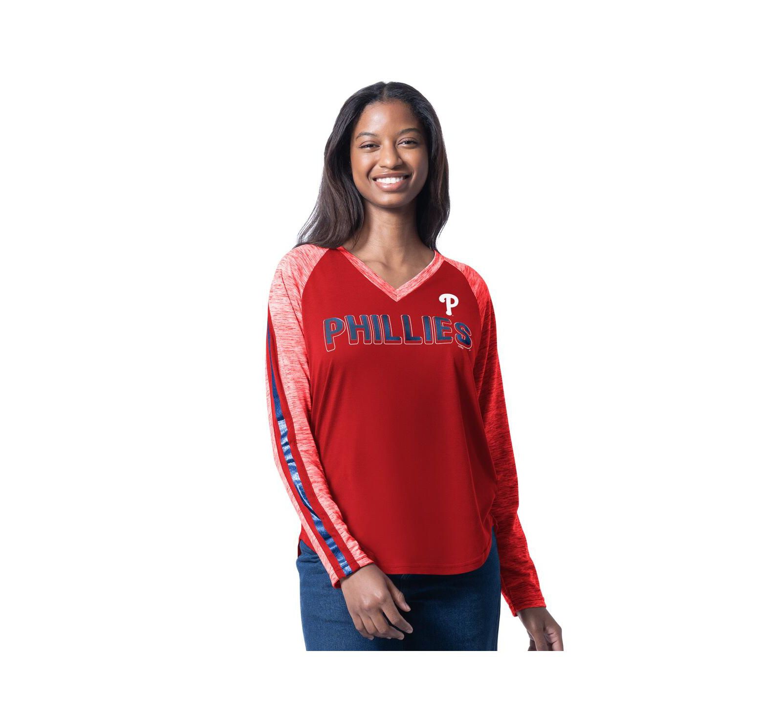 Женская футболка G-III 4Her Philadelphia Phillies с длинным рукавом и V-образным вырезом