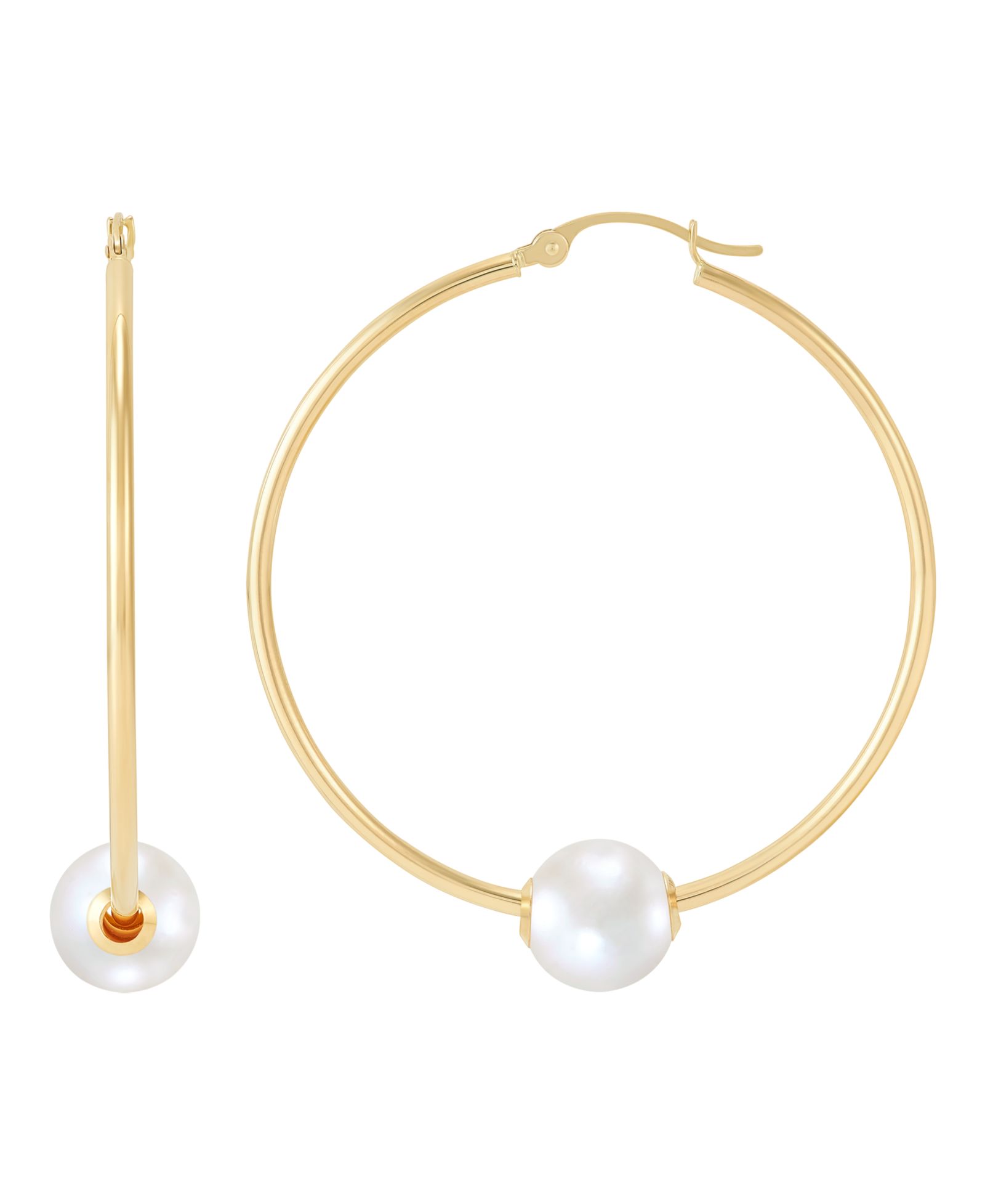 Серьги-кольца Macy's Polished Ming Cultivated Pearl (8-9mm) в золоте 10k Yellow Gold