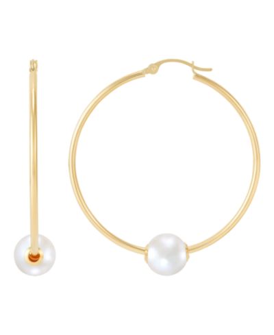 Серьги-кольца Macy's Polished Ming Cultivated Pearl (8-9mm) в золоте 10k Yellow Gold