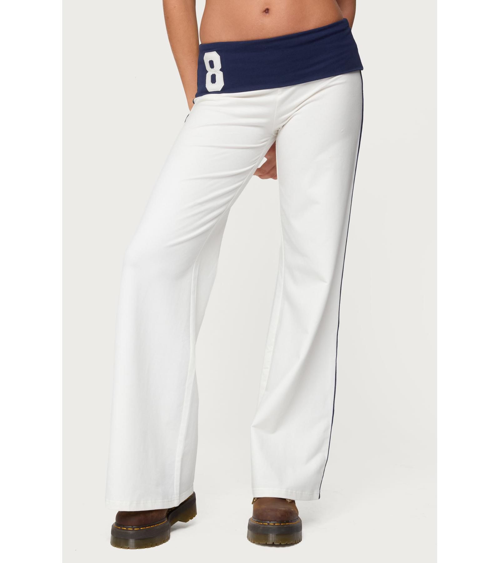 Edikted Women's 8 Contrast Fold Over Wide Leg Pants