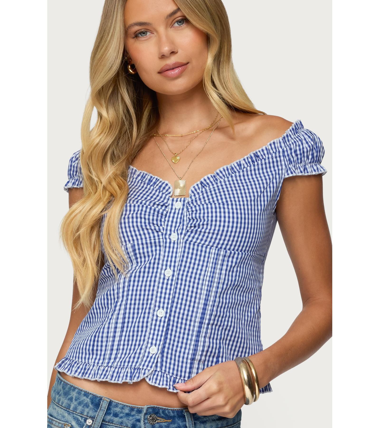 Edikted Женский топ Dorothie Gingham с пуговицами