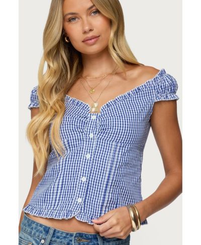 Edikted Women's Dorothie Gingham Button Up Top