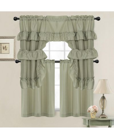 Kate Aurora Country Farmhouse Living Solid Colored Cafe Kitchen Curtain Tier & Swag Valance Set - 56 in. W x 36 in. L, Linen Taupe