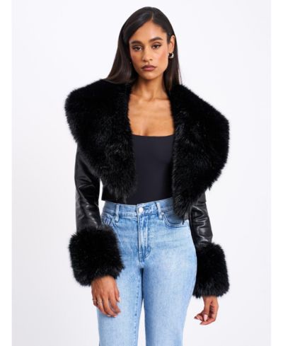 Miss Circle Women's Ziah Cropped Leather Jacket with Fur Collar