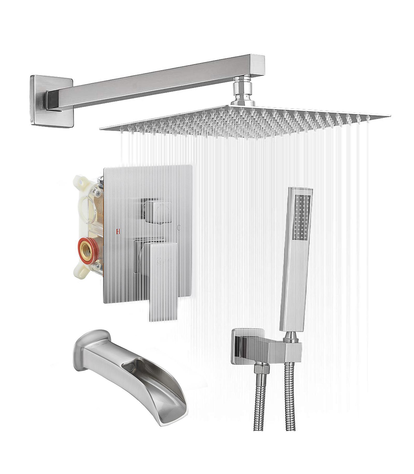 Greenspring 3-Spray Patterns With 2.5 GPM 12 in. Showerhead Wall Mounted Dual Shower Heads With Valve