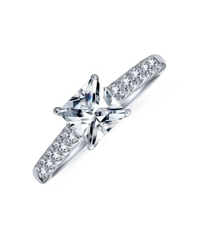 Bling Jewelry Classic 1.5CT CZ Princess Cut Solitaire Engagement Ring .925 Sterling Silver Pave Band