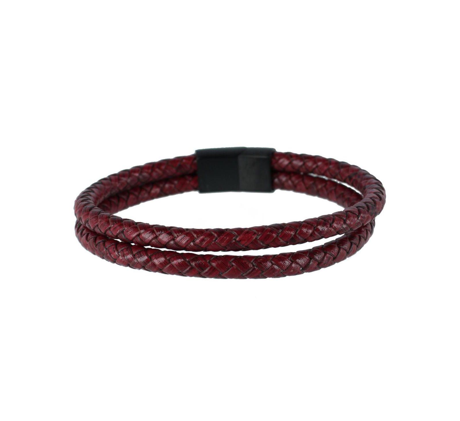 Trafalgar Caleb's Crimson Braided Leather Secure Clasp Bracelet