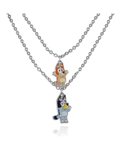 Bluey and Bingo Layered Pendant Necklace - Silver Tone - Character Jewelry