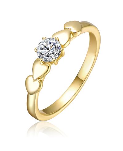Кольцо Rachel Glauber Elegant 14K Gold Plated CZ Heart Design Solitaire