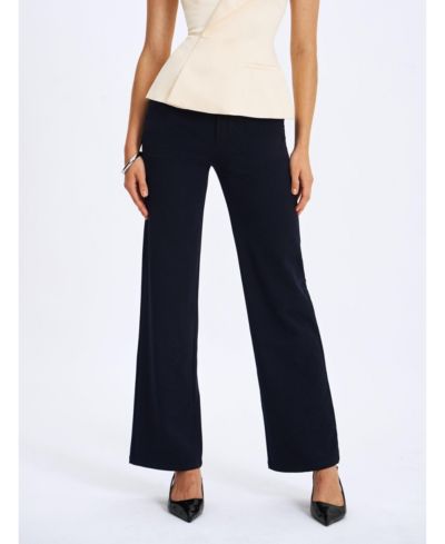 Miss Circle Women Yanin Navy Low-Rise Straight Leg Pants