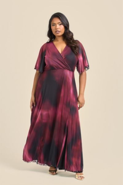 FASHION-SZN CURVE Women's Elegant Abstract Print Mesh Maxi Dress