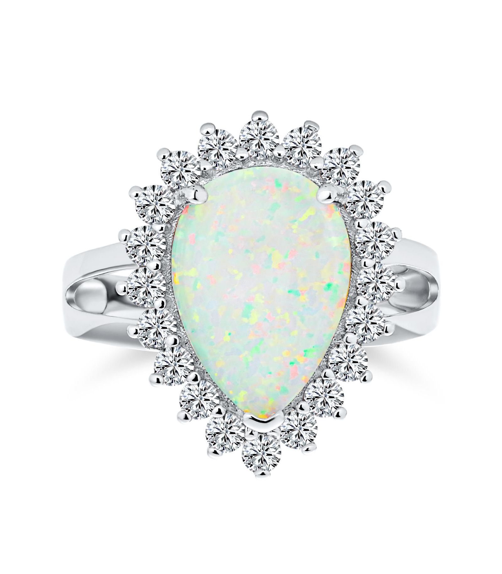 Коктейльное кольцо Bling Jewelry White Opal 10CT Halo Teardrop Sterling Silver