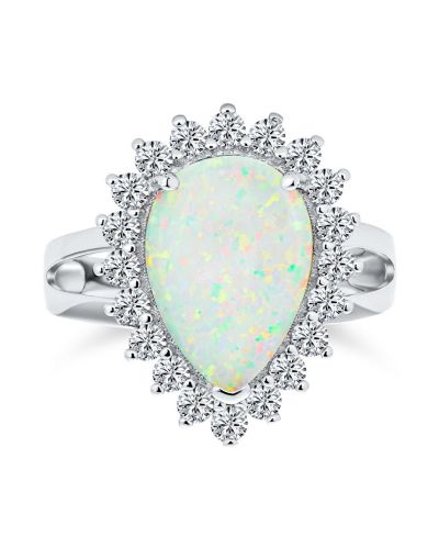 Коктейльное кольцо Bling Jewelry White Opal 10CT Halo Teardrop Sterling Silver