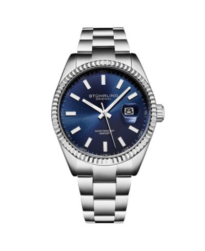 Мужские кварцевые часы Stuhrling Vanguard 4069, 42mm, Blue Dial, Stainless Steel Bracelet, Fluted Bezel, Date, 100M Water Resistant