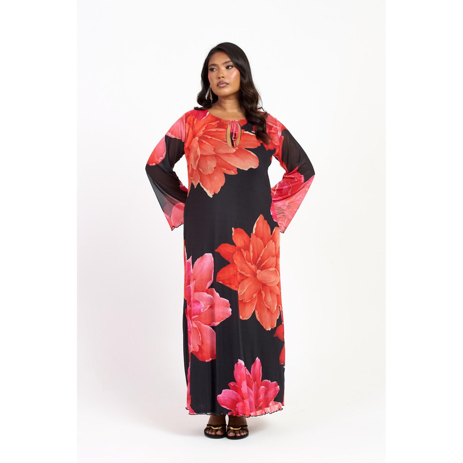 FASHION-SZN CURVE Women's Long Sleeve Floral Maxi Dress