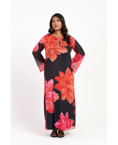 FASHION-SZN CURVE Women's Long Sleeve Floral Maxi Dress