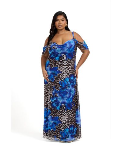 FASHION-SZN CURVE Women's Leopard Print And Floral Maxi Dress