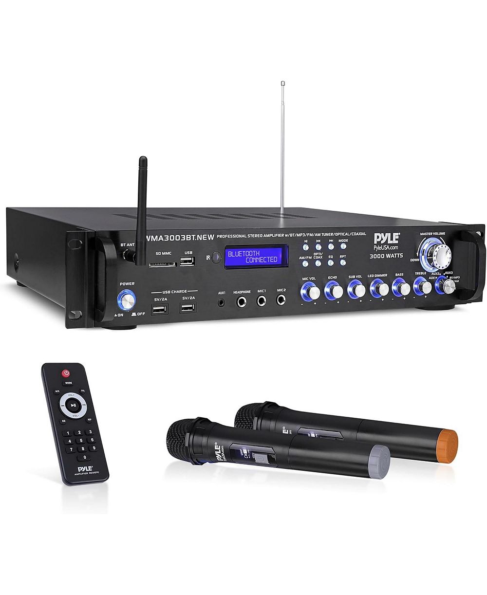Гибридный усилитель-ресивер Pyle 3000W Bluetooth с VHF микрофонами и поддержкой Multi-Input