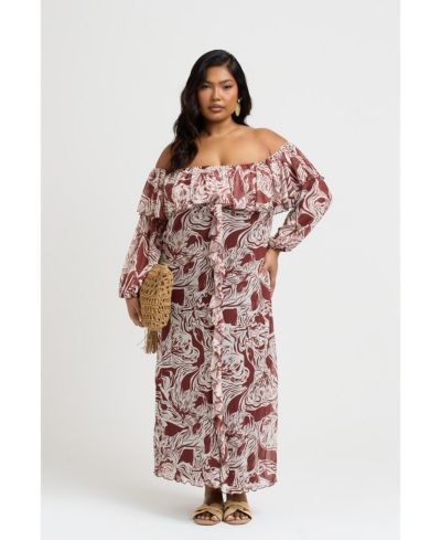FASHION-SZN CURVE Women's Curve Ruffle Bardot Midaxi Dress