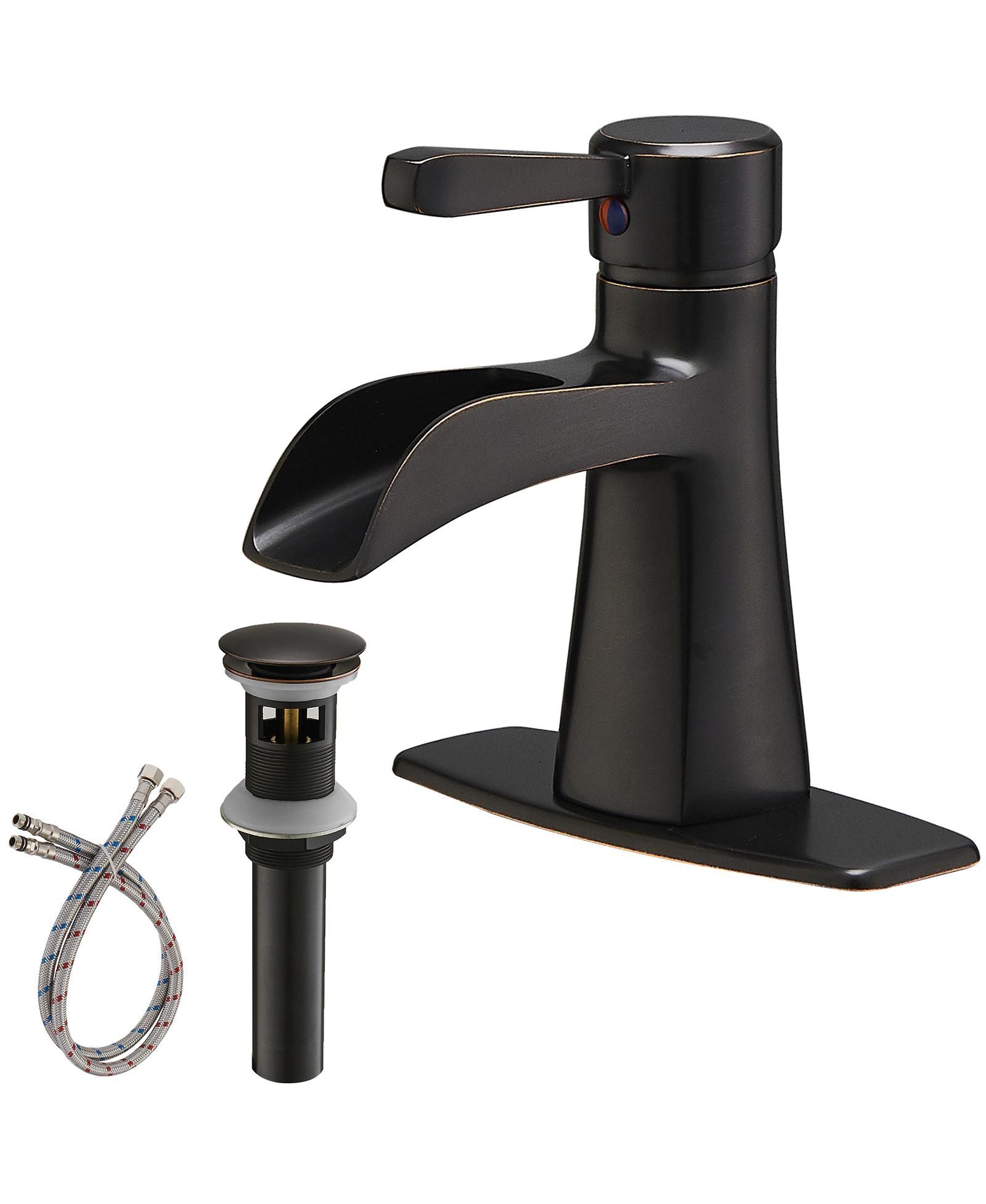 Greenspring Waterfall Single Hole Single-Handle Low-Arc Bathroom Sink Faucet With Pop-up Drain Assembly