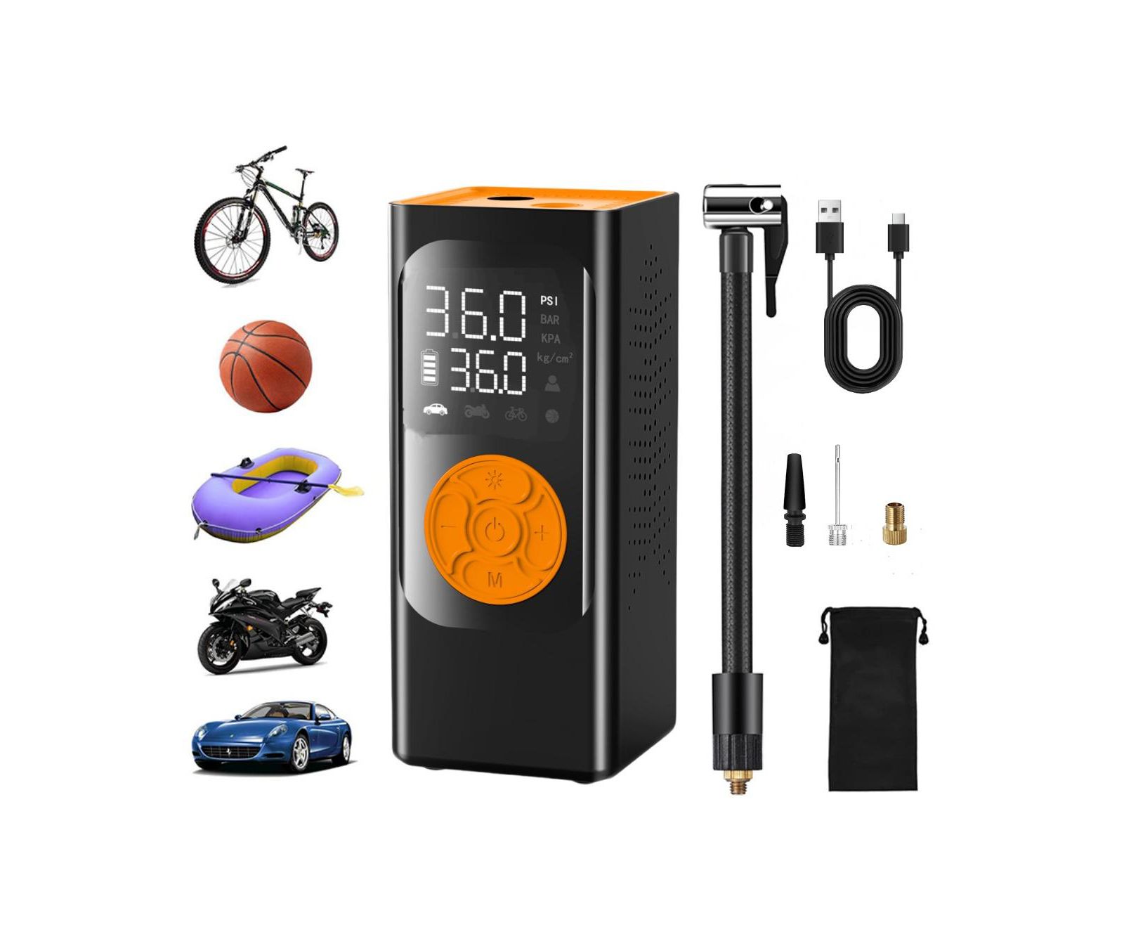 SUGIFT Portable Cordless Tire Inflator Air Compressor Pump with Digital Pressure Gauge and LED Light