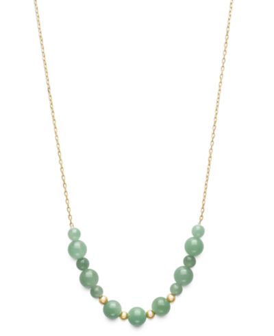 Macy's Dyed Green Jade Beaded Necklace in 10k Gold