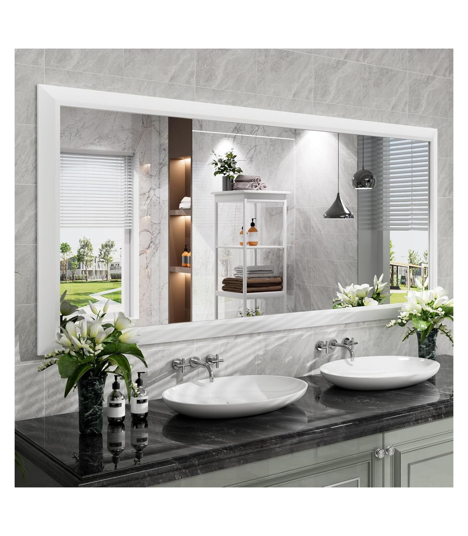 Amorho Bathroom Mirror, 72" x 32"-Inch-Thick Metal Framed Wall Mirrors for Over Sink, Bedroom, Living Room, Entryway, Rectangle Wall-Mounted Mirrors