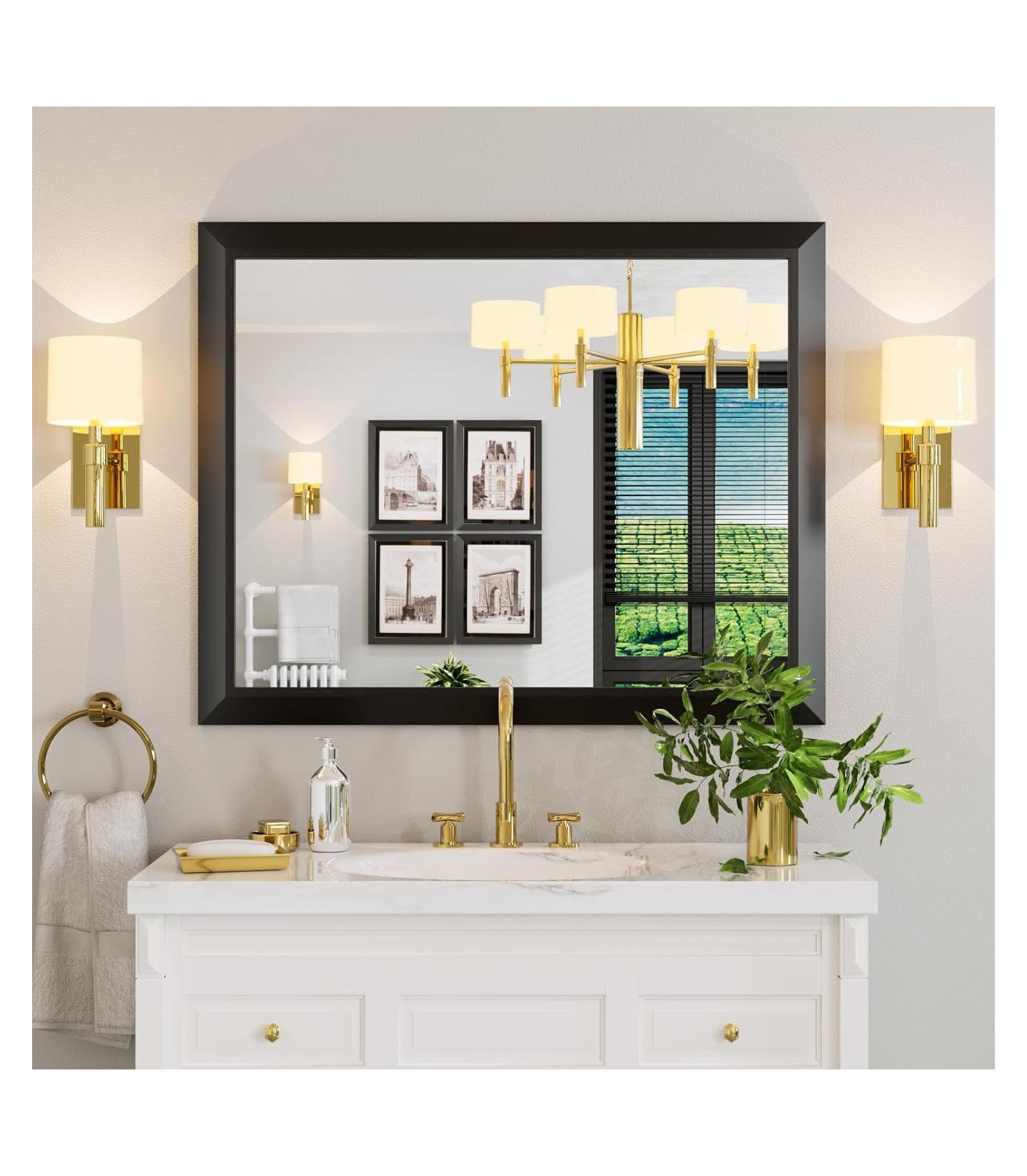 Зеркало для ванной Amorho 40" x 32" Thick Metal Framed Wall Mirror