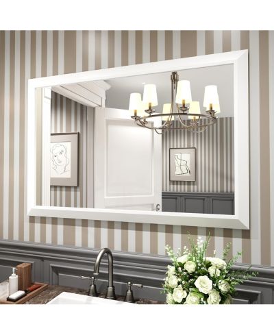 Amorho Bathroom Mirror, 48" x 32" Inch Thick Metal Framed Wall Mirrors for Over Sink, Bedroom, Living Room, Entryway, Rectangle Wall-Mounted Mirrors in White(Horizontal/Vertical)