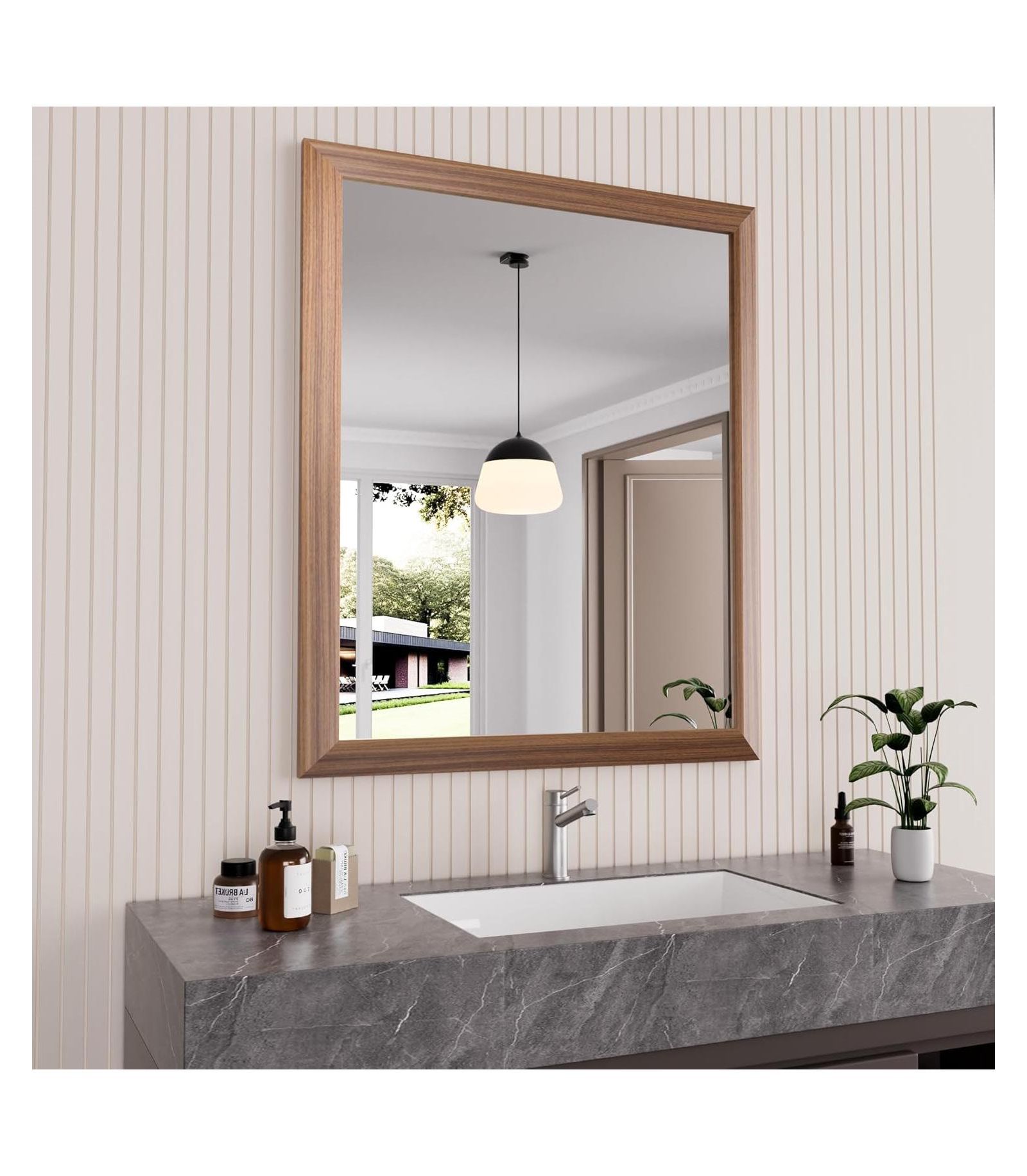 Amorho Bathroom Mirror, 36" x 30" Inch Thick Metal Framed Wall Mirrors for Over Sink, Bedroom, Living Room, Entryway, Rectangle Wall-Mounted Mirrors