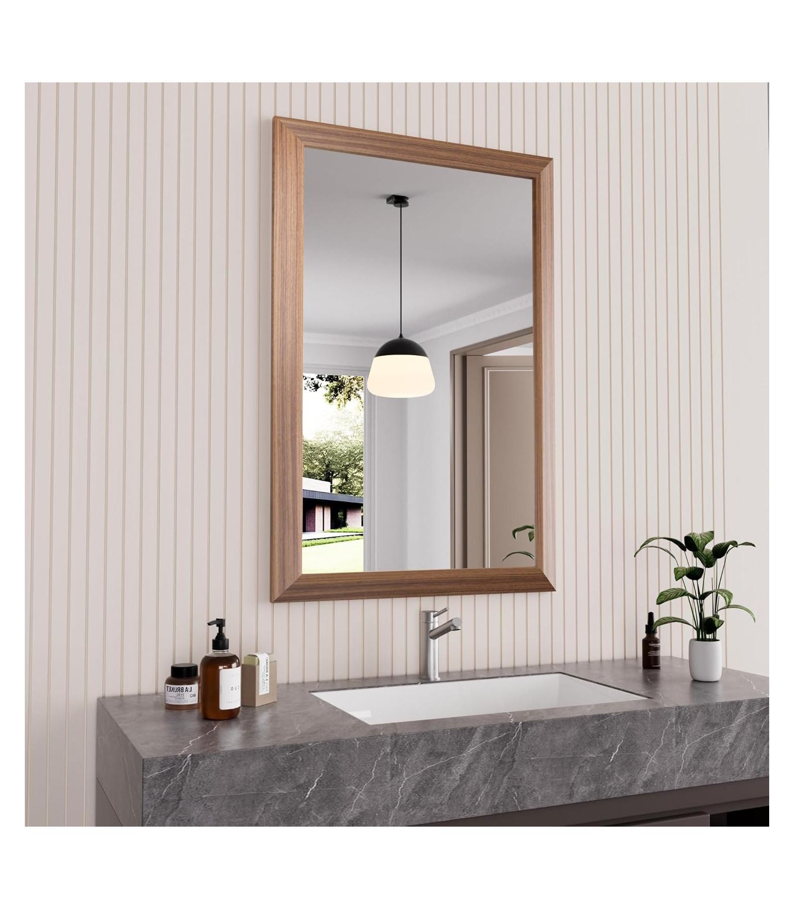 Amorho 36x24 Bathroom Mirror with Dark Brown Metal Frame, Rectangle Wall Mirror for Sink or Room, Horizontal/Vertical Mount