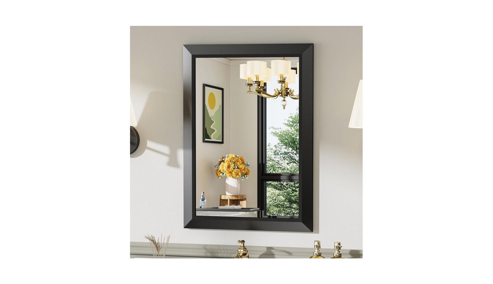 Amorho Bathroom Mirror, Metal Framed Wall Mirrors for Bedroom, Rectangle Wall-Mounted Mirrors