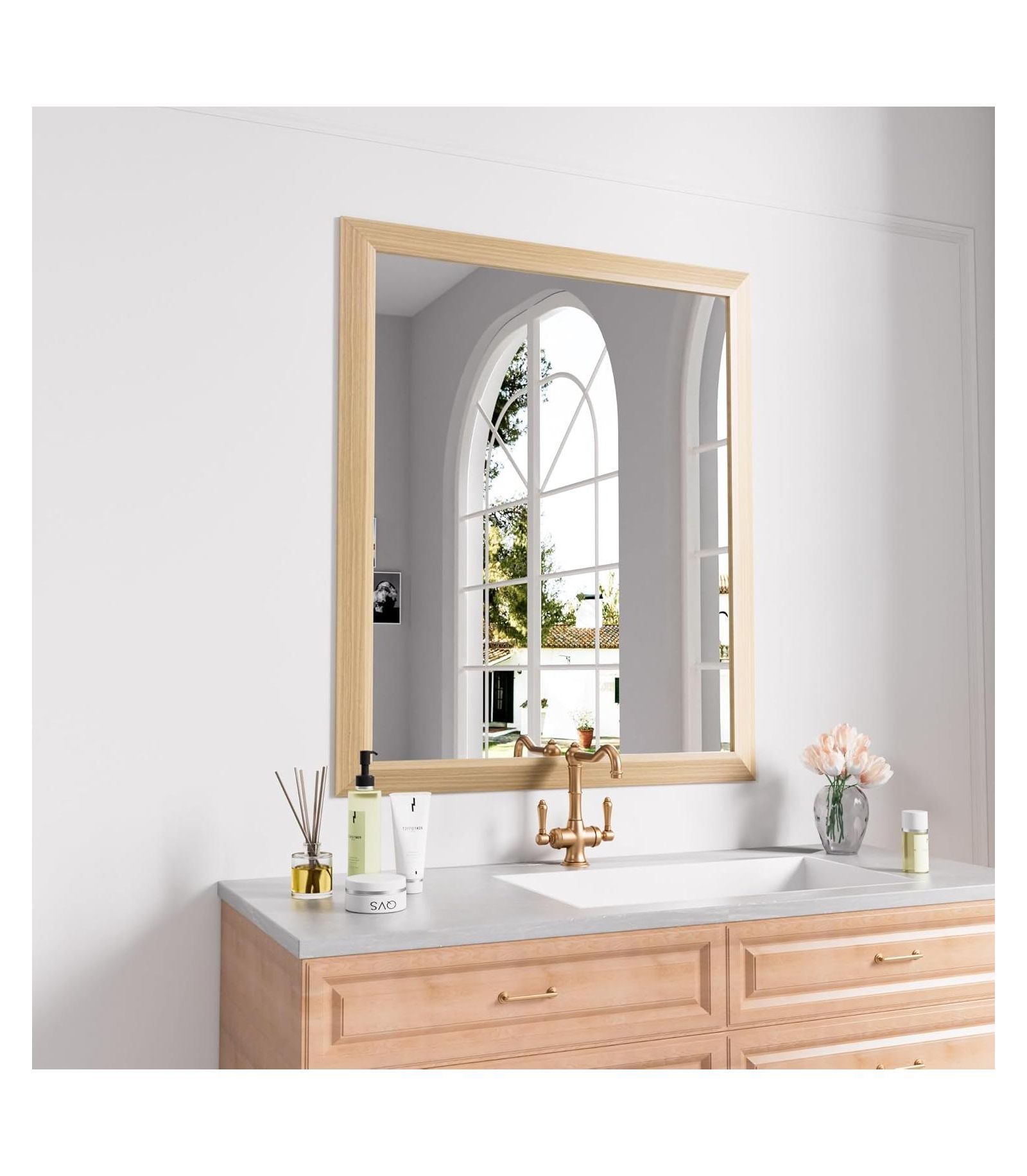 Amorho metal framed rectangular wall mounted bathroom mirror for bedroom, living room, or entryway
