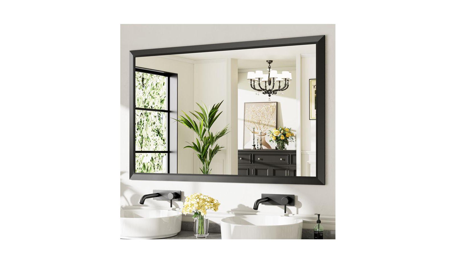 Amorho Bathroom Mirror, 55" x 36" Inch Thick Metal Framed Wall Mirrors for Over Sink, Bedroom, Living Room, Entryway, Rectangle Wall-Mounted Mirrors in Black(Horizontal/Vertical)