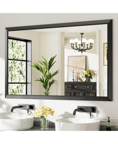 Amorho Bathroom Mirror, 55" x 36" Inch Thick Metal Framed Wall Mirrors for Over Sink, Bedroom, Living Room, Entryway, Rectangle Wall-Mounted Mirrors in Black(Horizontal/Vertical)