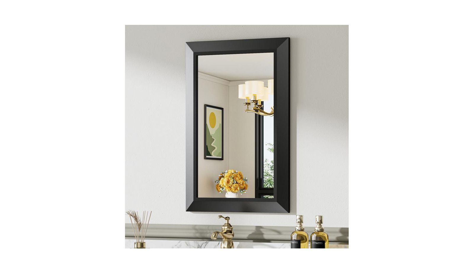 Amorho Bathroom Mirror, 24" x 16" Inch Thick Metal Framed Wall Mirrors for Over Sink, Bedroom, Living Room, Entryway, Rectangle Wall-Mounted Mirrors in Black(Horizontal/Vertical)