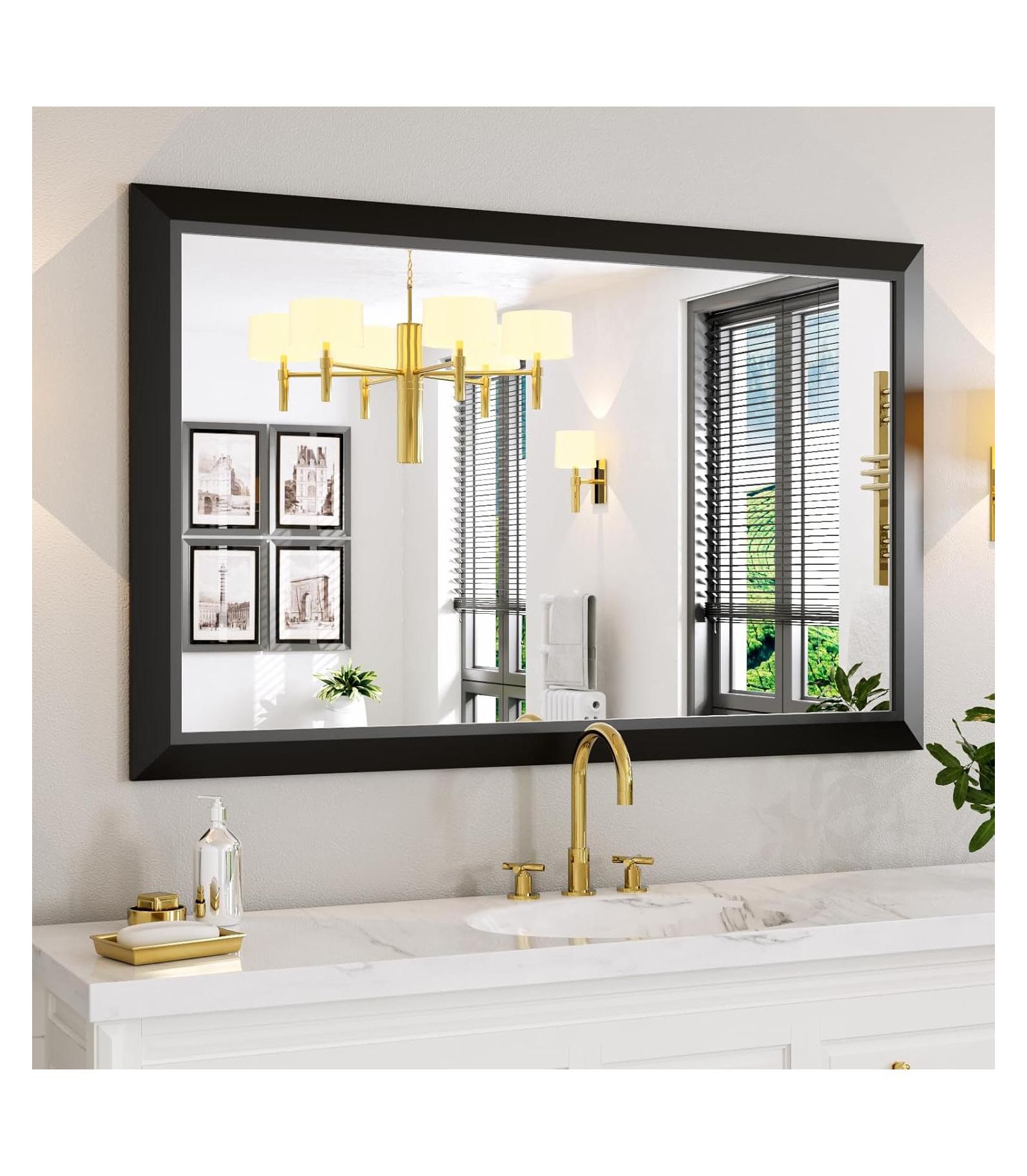 Amorho Bathroom Mirror, 48" x 30" Inch Thick Metal Framed Wall Mirrors for Over Sink, Bedroom, Living Room, Entryway, Rectangle Wall-Mounted Mirrors in Black(Horizontal/Vertical)