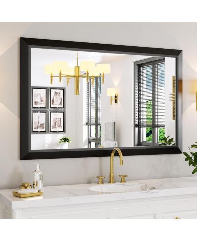 Amorho Bathroom Mirror, 48" x 30" Inch Thick Metal Framed Wall Mirrors for Over Sink, Bedroom, Living Room, Entryway, Rectangle Wall-Mounted Mirrors in Black(Horizontal/Vertical)