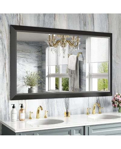 Amorho Bathroom Mirror, 50" x 30" Inch Thick Metal Framed Wall Mirrors for Over Sink, Bedroom, Living Room, Entryway, Rectangle Wall-Mounted Mirrors in Black(Horizontal/Vertical)
