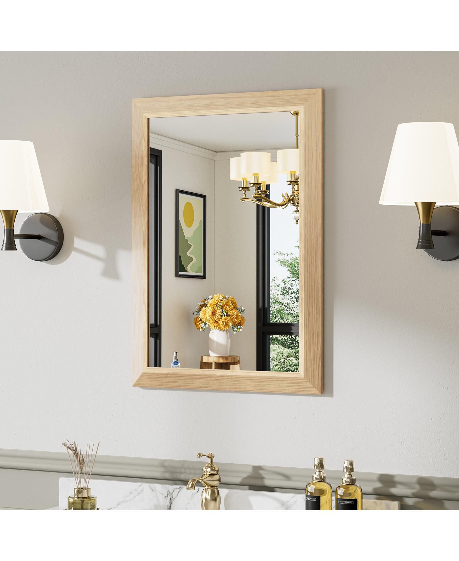 Amorho Bathroom Mirror, 24" x 16" Inch Thick Metal Framed Wall Mirrors for Over Sink, Bedroom, Living Room, Entryway, Rectangle Wall-Mounted Mirrors