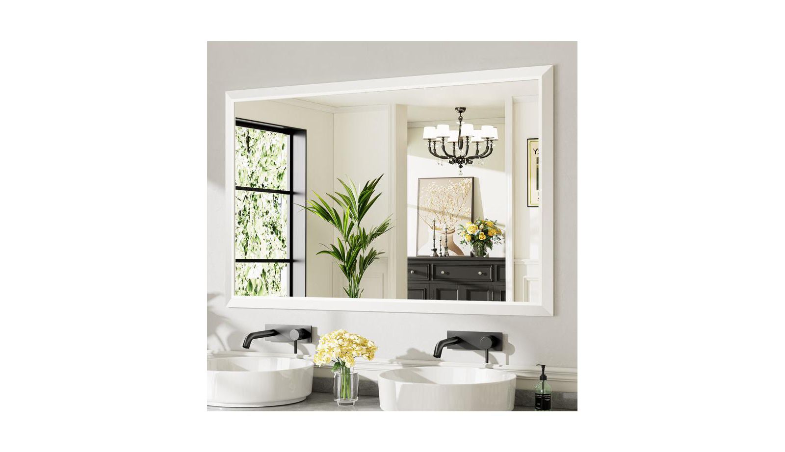 Amorho Bathroom Mirror, 55" x 36"-Inch-Thick Metal Framed Wall Mirrors for Over Sink, Bedroom, Living Room, Entryway, Rectangle Wall-Mounted Mirrors