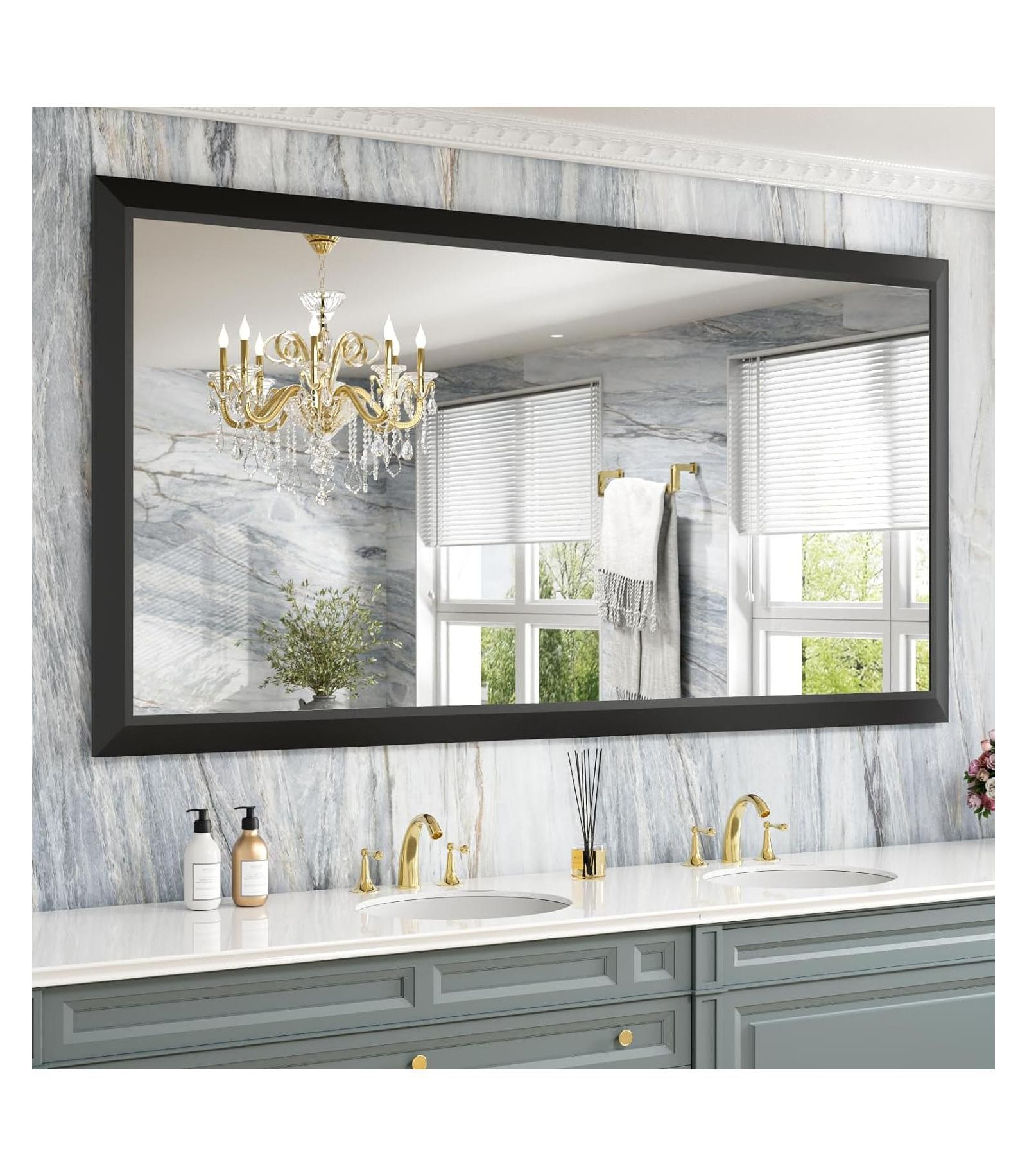 Amorho Bathroom Mirror, 72" x 36" Inch Thick Metal Framed Wall Mirrors for Over Sink, Bedroom, Living Room, Entryway, Rectangle Wall-Mounted Mirrors