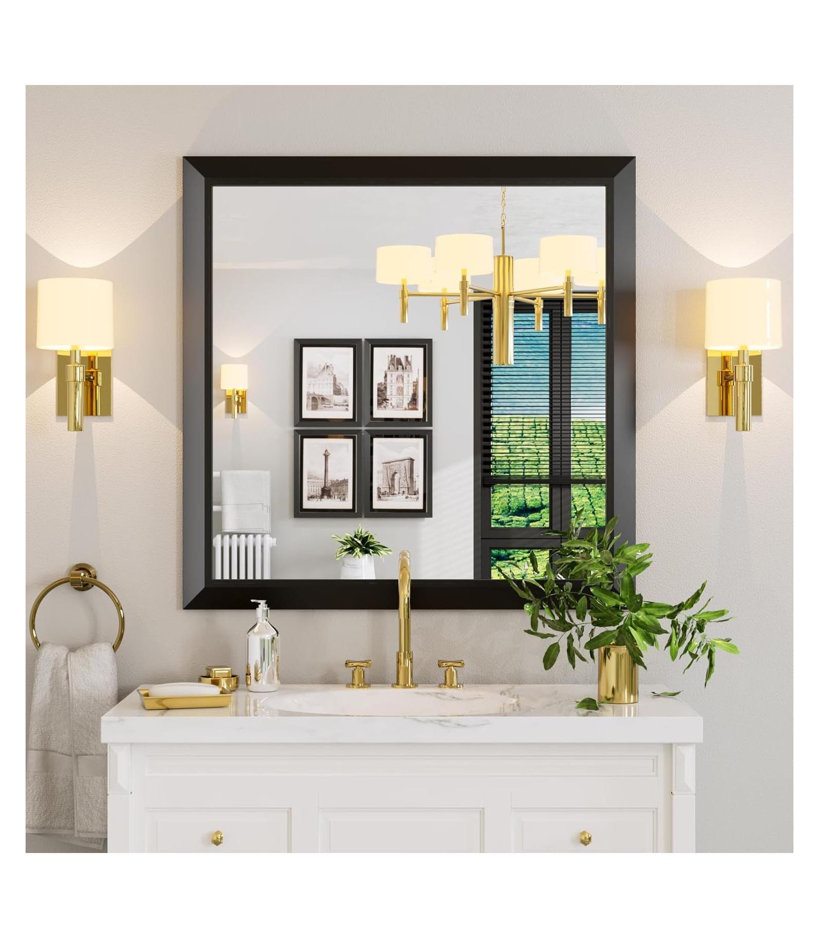 Amorho Bathroom Mirror, 36" x 36" Inch Thick Metal Framed Wall Mirrors for Over Sink, Bedroom, Living Room, Entryway, Rectangle Wall-Mounted Mirrors