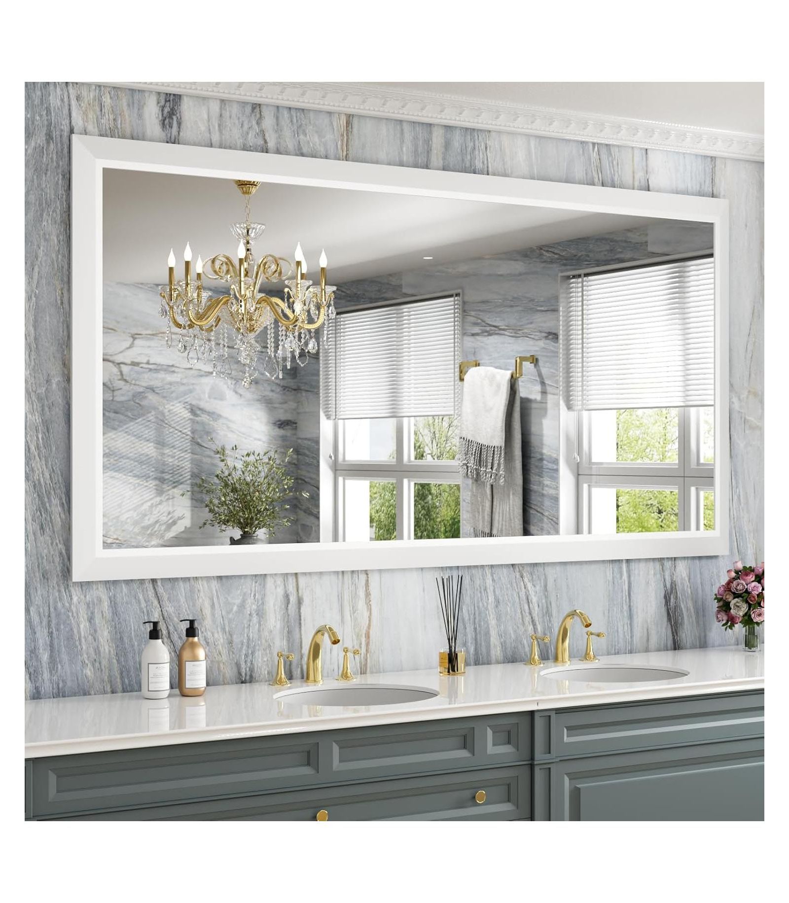 Amorho Bathroom Mirror, 72" x 36" Inch Thick Metal Framed Wall Mirrors for Over Sink, Bedroom, Living Room, Entryway, Rectangle Wall-Mounted Mirrors in White(Horizontal/Vertical)