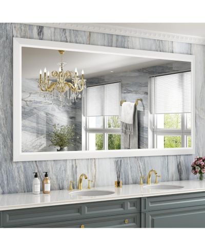 Amorho Bathroom Mirror, 72" x 36" Inch Thick Metal Framed Wall Mirrors for Over Sink, Bedroom, Living Room, Entryway, Rectangle Wall-Mounted Mirrors in White(Horizontal/Vertical)