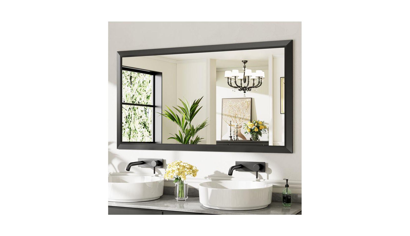 Amorho Bathroom Mirror, 55" x 30"-Inch-Thick Metal Framed Wall Mounted Mirrors for Over Sink, Bedroom, Living Room, Entryway