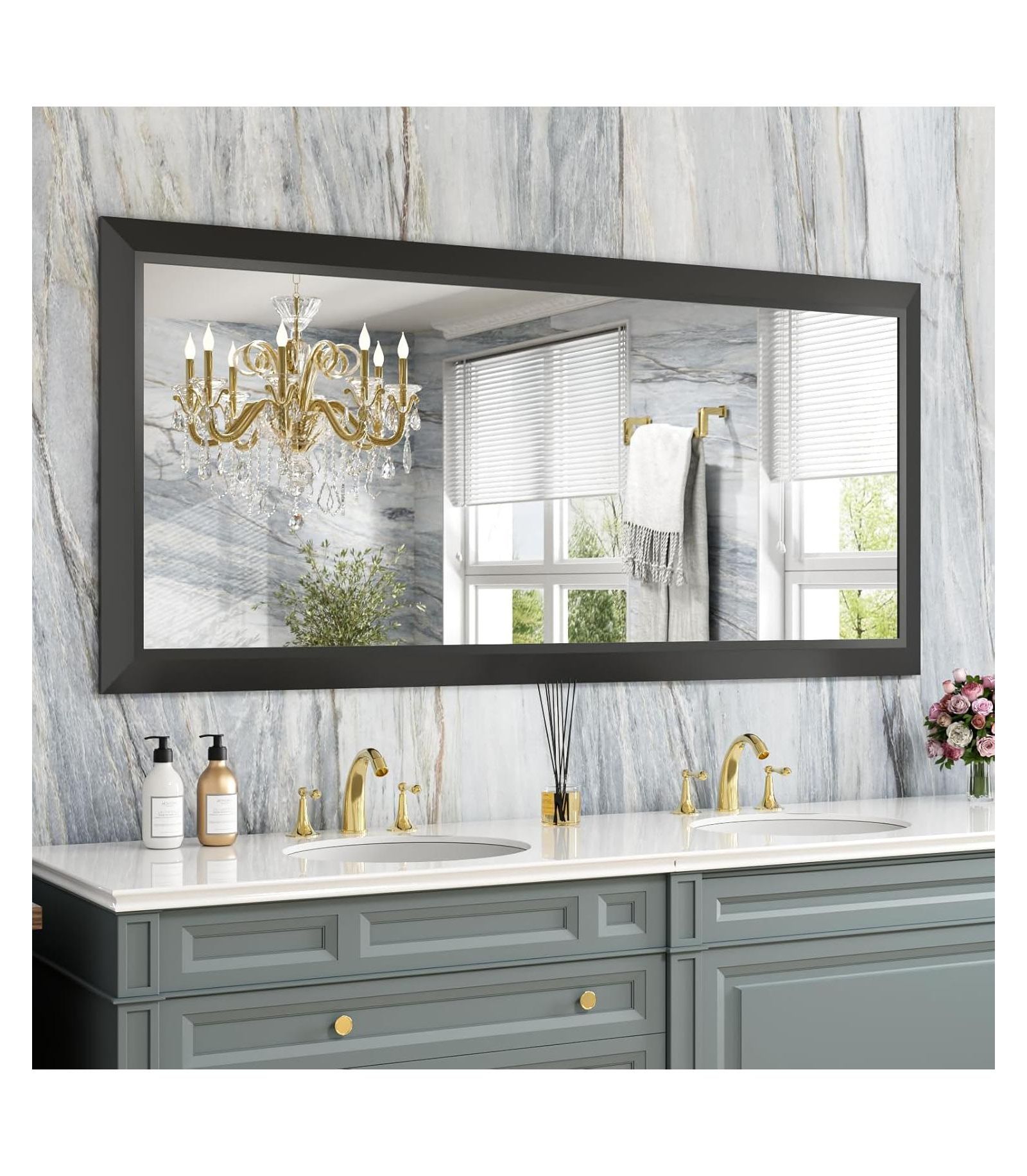 Amorho Bathroom Mirror, 60" x 28" Inch Thick Metal Framed Wall Mirrors for Over Sink, Bedroom, Living Room, Entryway, Rectangle Wall-Mounted Mirrors